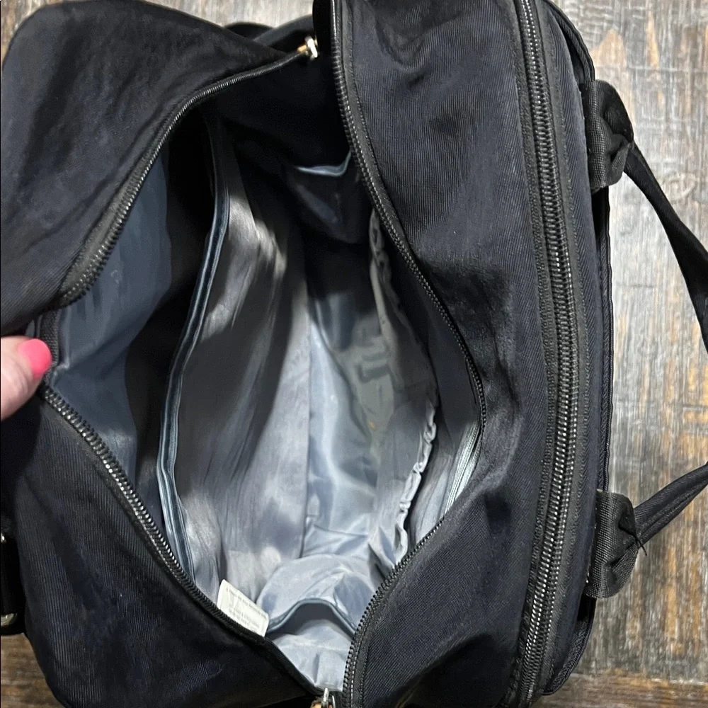 Black Diaper Bag with 16 pockets and Tan Accents